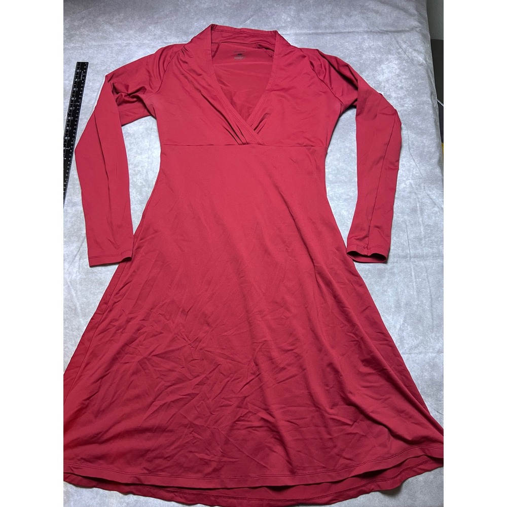 Patagonia Eva Luna Dress Red Long Sleeve Surplice Midi Outdoor Travel Size M